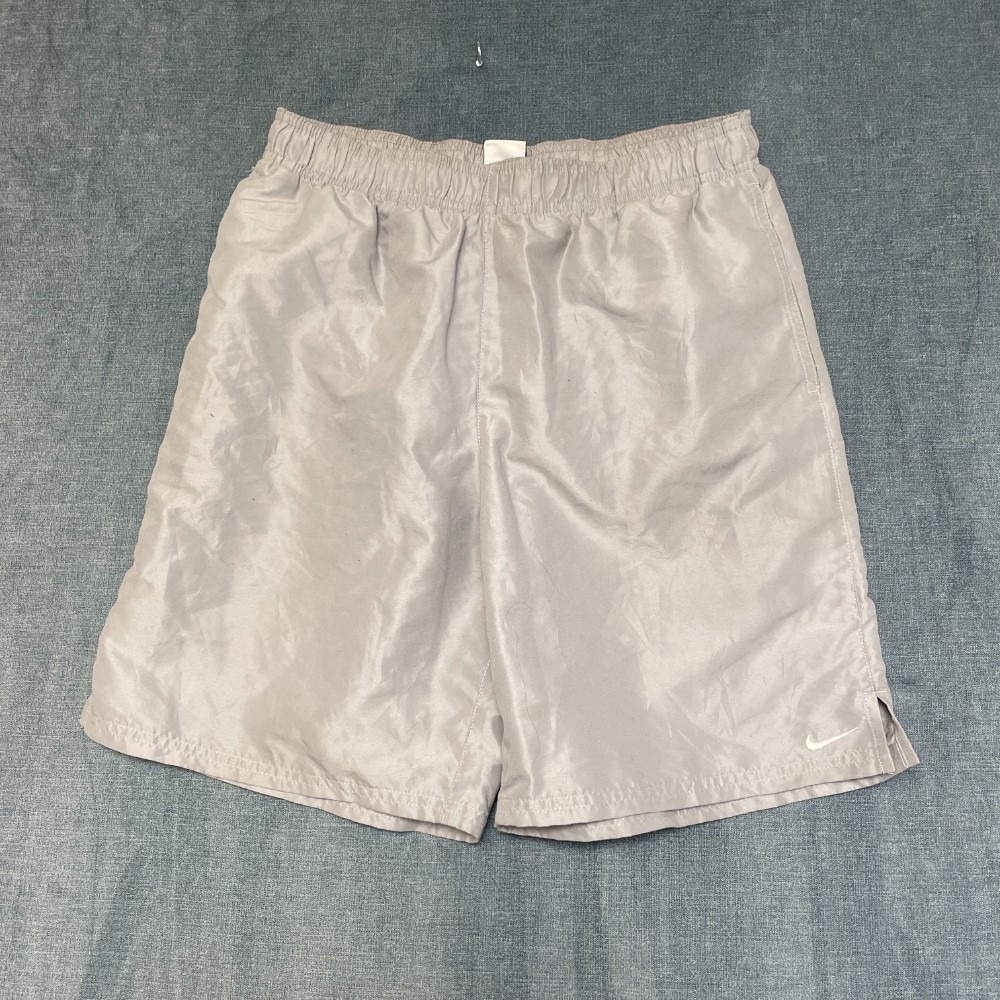 Y2K Nike Basketball Shorts Mens 30 Gray 9" Inseam Flat Front Swoosh Logo